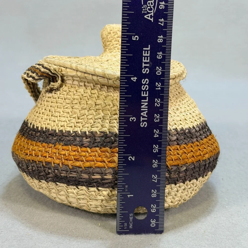 Southwestern Style Woven Basket with Lid & Handle – Rustic Boho Home Decor
